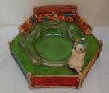 Large Vintage Ceramic Chalk Baseball Stadium Glass Ashtray 11'' Felt Bottom