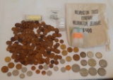 Vintage Coin Lot Currency 1917 Walking Liberty Half Kennedy Silver Wheat Pennies 1943 WW2 Bull Token