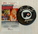 Bernie Parent Signed Autographed NHL Hockey Puck Flyers HOF Inscription JSA COA
