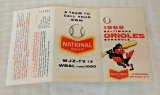 Vintage 1968 Baltimore Orioles Pocket Triple Fold Schedule National Beer NICE Palmer Brooks Frank
