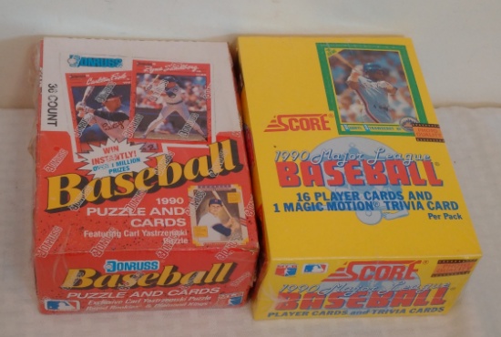 (2) 1990 MLB Baseball Wax Box Lot 72 Total Sealed Packs Donruss Score Stars Rookies