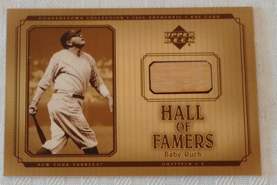 2001 Upper Deck Hall Of Famers Cooperstown Relic Insert Card Game Used Bat Babe Ruth Yankees HOF