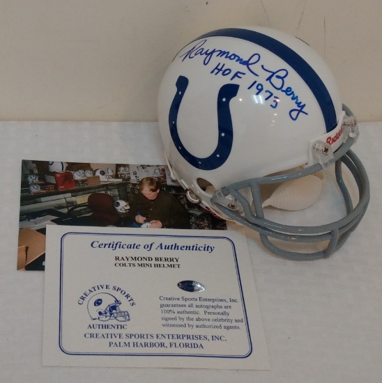 Raymond Berry Autographed Signed Colts Mini NFL Football Helmet COA HOF Inscription