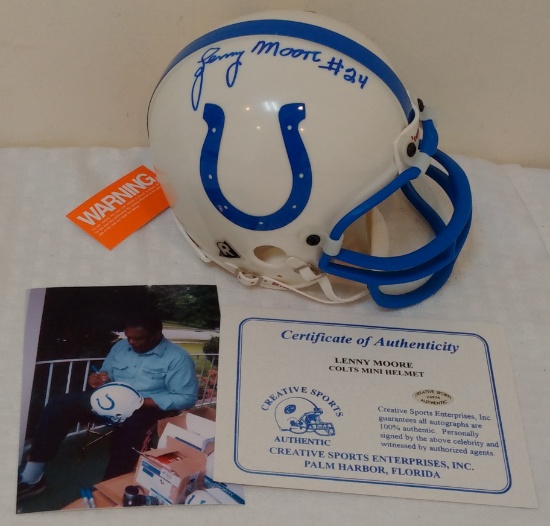 Lenny Moore Autographed Signed NFL Football Colts Mini Helmet COA HOF