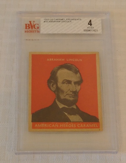 Rare Vintage 1933 US Caramel President Abraham Abe Lincoln #18 Rookie Card RC Beckett GRADED 4 VG-EX