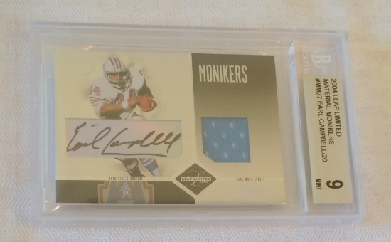 2004 Leaf Limited 19/20 Material Monikers Earl Campbell Oilers Autograph Jersey Relic BGS GRADED 9