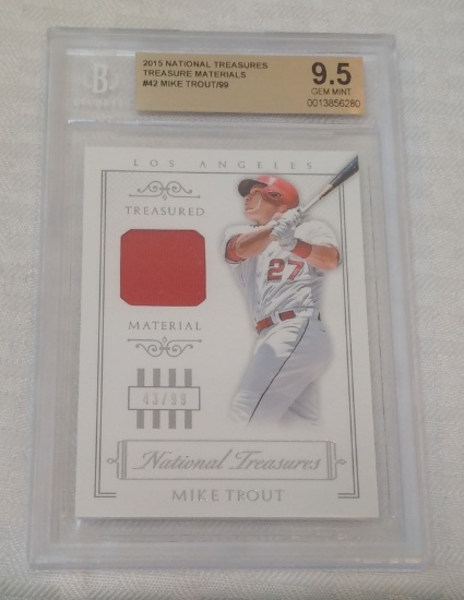 2015 National Treasures Material Relic Game Used Mike Trout Angels BGS GRADED 9.5 GEM MINT 43/99