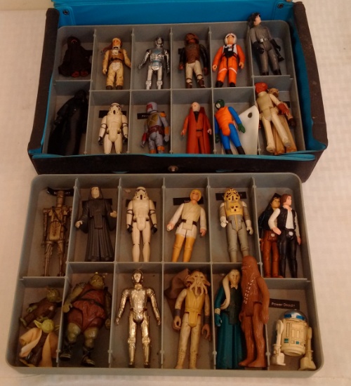 Vintage 1970s 1980s Kenner Star Wars Figure Lot w/ Case Boba Fett Han Solo Luke Yoda Accessories