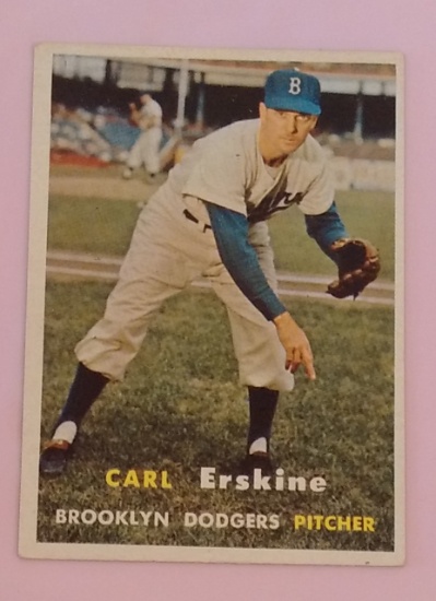 Vintage 1957 Topps MLB Baseball Card #252 Carl Erskine Dodgers