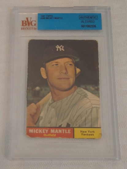 Vintage 1961 Topps MLB Baseball Card #300 Mickey Mantle Beckett Slabbed Authentic Altered Yankees