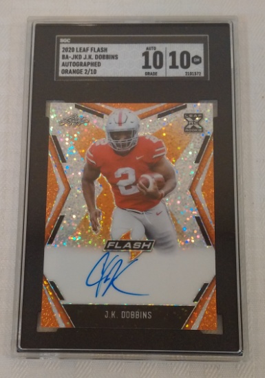 2020 Leaf Flash Orange Autographed Insert Rookie Card RC JK Dobbins 2/10 SGC GRADED 10 GEM MINT NFL