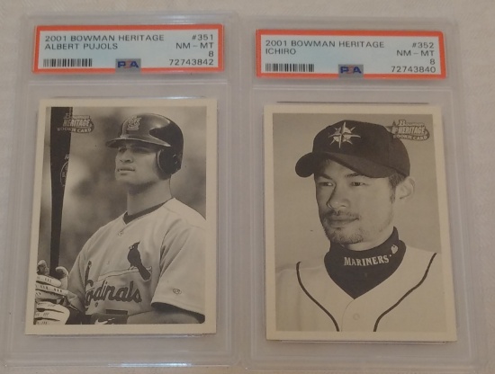 2001 Bowman Heritage MLB Baseball Rookie Card Lot RC PSA GRADED 8 Albert Pujols #351 & Ichiro #352