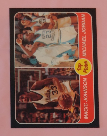 Vintage 1980s Oddball NBA Basketball Card Michael Jordan Magic Johnson Combo Lakers Bulls HOF