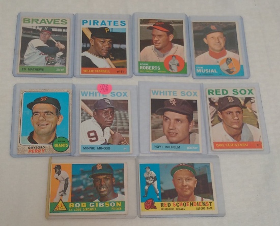 Vintage 1960s Topps MLB Baseball All HOFer Star Card Lot 1960 Gibson Musial Yaz 1964 Minoso Mathews