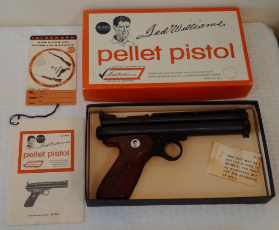 Vintage Ted Williams Pellet Pistol w/ Box Hang Tag Paperwork Sears Red Sox HOF MLB Baseball Nice