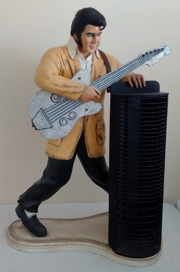 Vinatge 1990s Elvis Presley 38'' Large Statue CD Rack Holder Rare Resin Rock N Roll