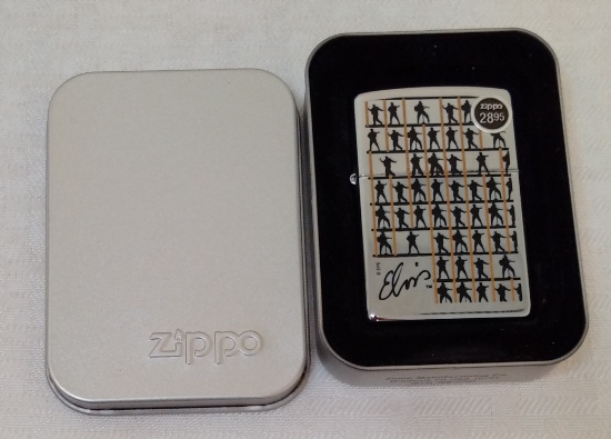Vintage Elvis Presley Zippo Lighter Orange Sticker Sealed Tin