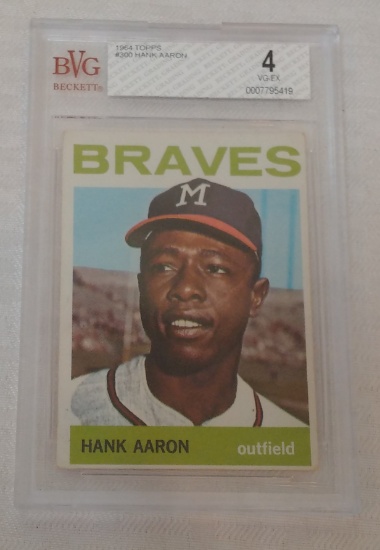 Vintage 1964 Topps MLB Baseball Card #300 Hank Aaron Braves HOF BVG Beckett GRADED 4 VG-EX Slabbed