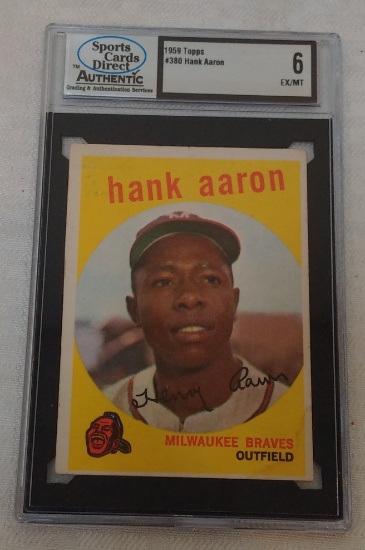 Vintage 1959 Topps MLB Baseball Card #380 Hank Aaron Braves HOF SCD GRADED 6 EX-MT Stain Slabbed