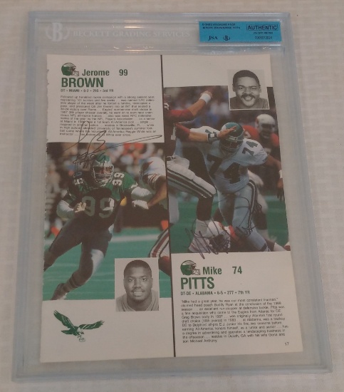 Very Rare Jerome Brown Autographed Dual Signed Mike Pitts Eagles NFL Magazine Page 8x10 JSA Slabbed