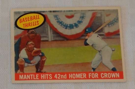 Vintage 1959 Topps MLB Baseball Thrills Card #461 Mickey Mantle Yankees HOF Hits 42nd Homer