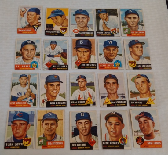 20 Different Vintage 1953 Topps MLB Baseball Card Lot Solid Conditions