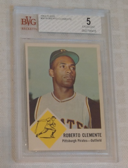 Vintage 1963 Fleer MLB Baseball Card #56 Roberto Clemente Pirates HOF Beckett GRADED 5 EX BVG
