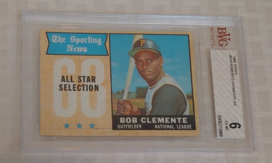 Vintage 1968 Topps MLB Baseball Card All Star #374 Roberto Clemente Pirates Beckett GRADED 6 EX-MT