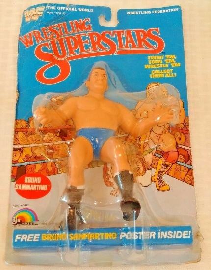Vintage WWF LJN Wrestling Figure MOC Poster Bio Bruno Sammartino WWE MSG 1980s Rubber Toy