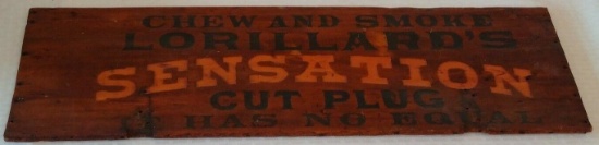 Antique Wooden Original Cigar Advertising Sign Standard Cut Plug Tobacco Lorillards 9x30 Primitive