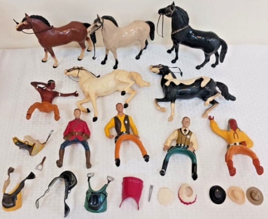 Vintage 1960s Western Cowboy Hartland Statue Figure Lot Horse Saddles Hats Earp Accessories