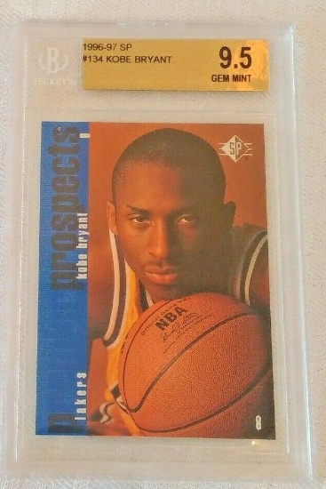 1996 SP NBA Basketball Rookie Card #134 Kobe Bryant RC Lakers BGS 9.5 GEM MINT HOF Beckett Slabbed