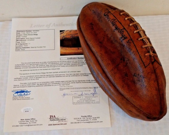 Vintage Amos Alonzo Stagg Sr Autographed Signed Football JSA Chicago Maroons Team Multi Signed HOF