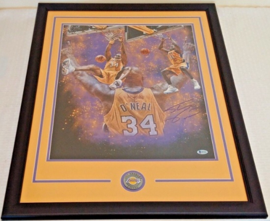 Shaquille O'Neal Shaq Autographed Signed 16x20 Photo BAS Beckett COA Framed Matted 23x29 Lakers
