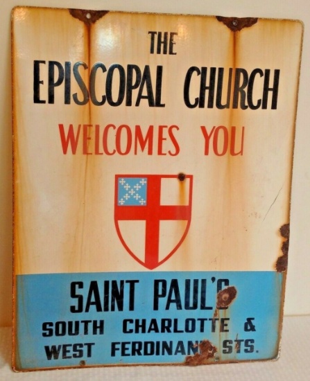 Vintage Saint Paul's Episcopal Church Metal 2 Sided Sign Manheim PA 24x30 Pennsylvania