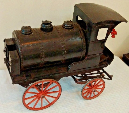 Antique Primitive Very Early Wooden Tin Train Hand Made Folk Garage Art 15x14x6 Engine Locomotive