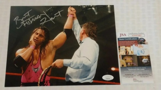 Bret Hitman Hart Autographed Signed 8x10 Glossy Photo WWF WWE Arm Raised JSA COA Wrestling