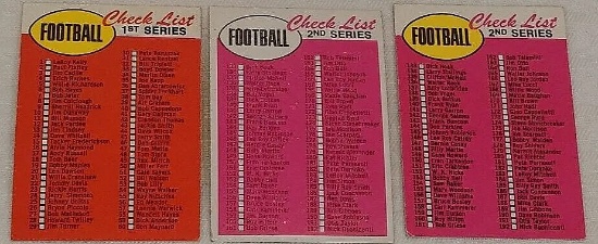 3 Vintage 1969 Topps NFL Football Checklist Lot Yellow White Error 1st 2nd Unchecked Variation Rare