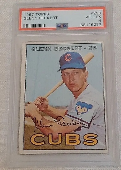 1/1 Vintage 1967 Topps MLB Baseball Factory Error Card #296 Glenn Beckert Cubs PSA GRADED Slabbed