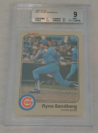 Vintage 1983 Fleer Baseball Rookie Card RC 507 Ryne Sandberg Cubs HOF BGS 9 MINT MLB Slabbed