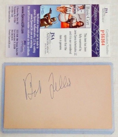 Bob Feller Autographed Signed Index Card Indians MLB Baseball HOF JSA COA Vintage