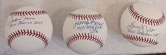 3 Different Sign-ed Auto ROMLB Baseball Miss America Winners 2005 Downs 2006 Berry 2007 Nelson USA