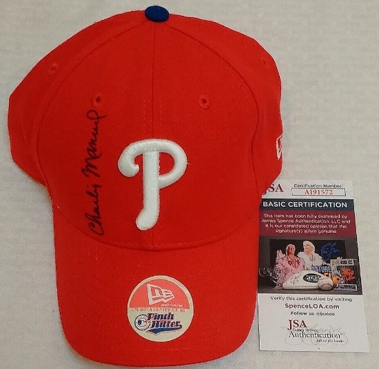 Phillies Manager Charlie Manuel Autographed Signed Hat Cap JSA New Era MLB Baseball OSFA
