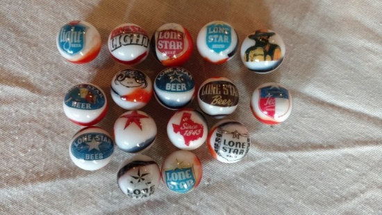 16 Lonestar Beer Glass marbles (Canadian)