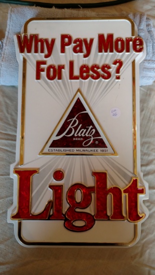 Vacuform Plastic Blatz Light Beer Sign Mint shape! Rare!