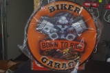 Biker Garage Tin Sign BORN TO RIDE Circular Sign
