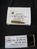 7.62 mm Tracer M62 Talon Ammo. 20 Rds. And Box of .38 cal Empty Cartridges.