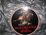 Winchester 38 in. Round double Sided Hanging Sign, with Rought Iron Hanger, Near Mint Condition, Nev