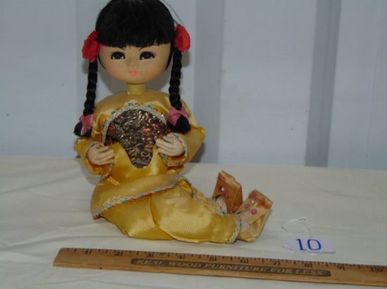 Vtg Oriental Paper Mache & Cloth Doll