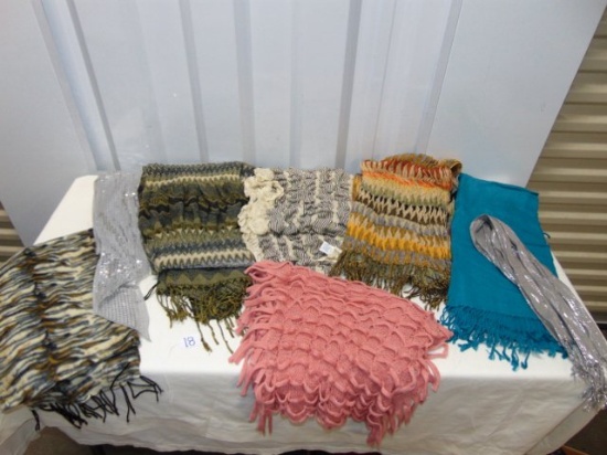 Lot Of 8 Ladies Shawls & Neck Scarf